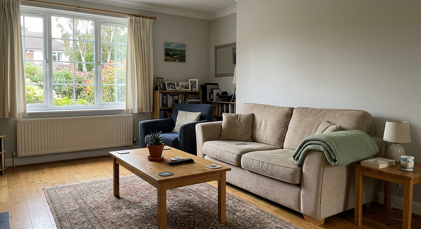 Sample photo from a HomeShield visit report showing the living room